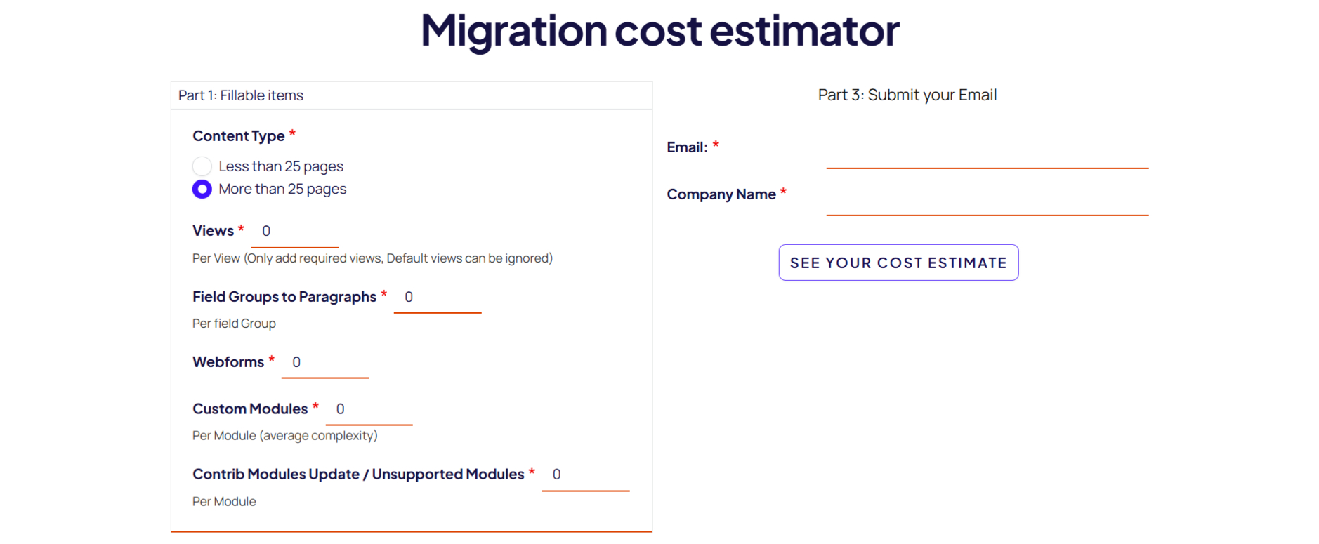 Migration cost estimator