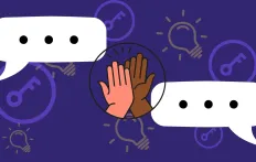 2 hands high fiving with keys and other graphics behind them