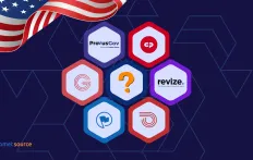 Provus®Gov, CivicPlus, Granicus, Revize, ProudCity, Streamline logos on a dark blue background, U.S. flag draped above.