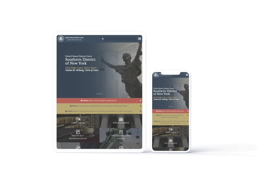 USDC: SDNY homepage on a tablet and phone